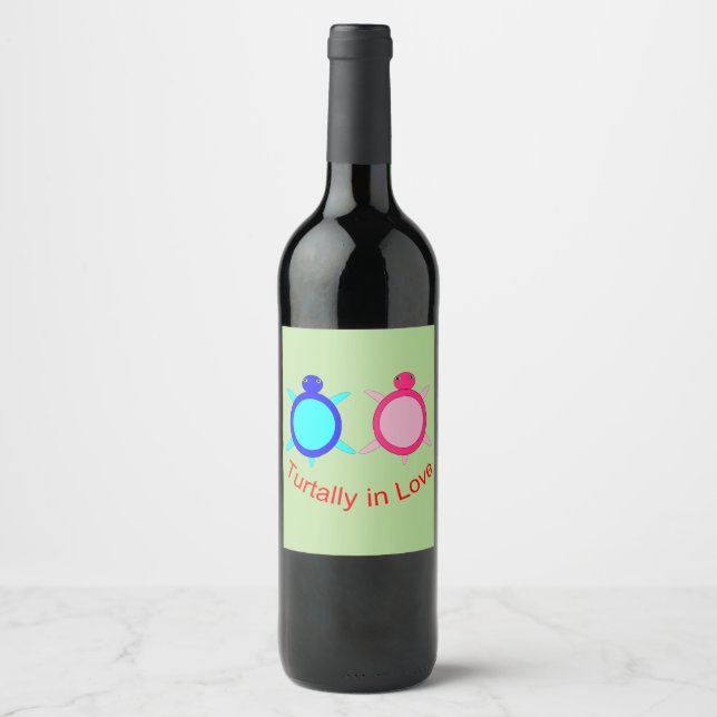 Cute Turtle Couple Wine Label (Front)