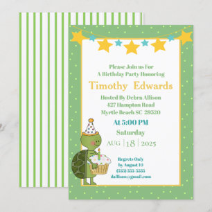 Cute Turtle Cupcake Candle Birthday Invitation