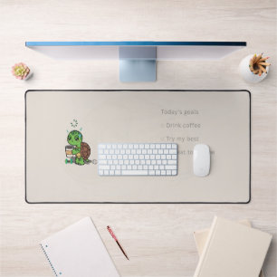 Cute Turtle Desk Mat   Cozy Coffee Lover Workspace