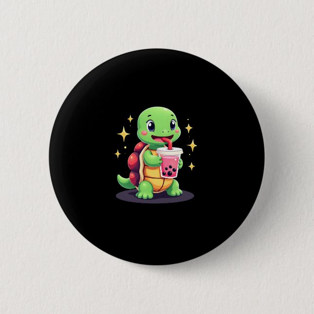 Cute turtle drinking boba. Funny Boba Turtles Love 2 Inch Round Button (Front)