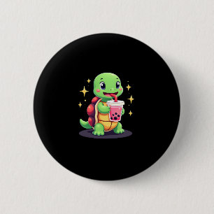 Cute turtle drinking boba. Funny Boba Turtles Love 2 Inch Round Button
