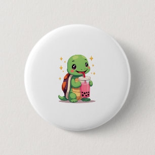 Cute turtle drinking boba. Funny Boba Turtles Love 2 Inch Round Button