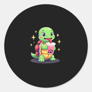 Cute turtle drinking boba. Funny Boba Turtles Love Classic Round Sticker
