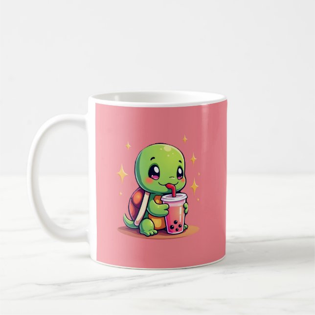 Cute turtle drinking boba. Funny Boba Turtles Love Coffee Mug (Left)