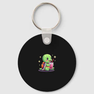 Cute turtle drinking boba. Funny Boba Turtles Love Keychain