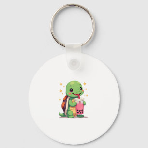 Cute turtle drinking boba. Funny Boba Turtles Love Keychain