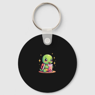 Cute turtle drinking boba. Funny Boba Turtles Love Keychain