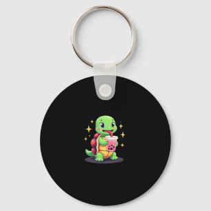 Cute turtle drinking boba. Funny Boba Turtles Love Keychain