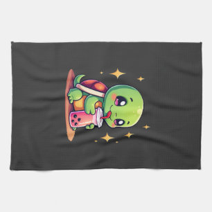 Cute turtle drinking boba. Funny Boba Turtles Love Kitchen Towel
