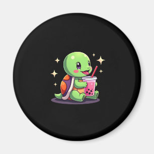 Cute turtle drinking boba. Funny Boba Turtles Love Magnet