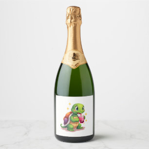 Cute turtle drinking boba. Funny Boba Turtles Love Sparkling Wine Label