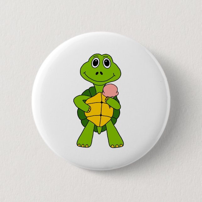 Cute Turtle Eating Ice Cream Cartoon 2 Inch Round Button (Front)