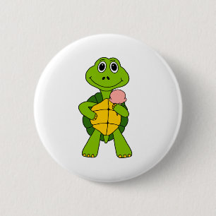Cute Turtle Eating Ice Cream Cartoon 2 Inch Round Button