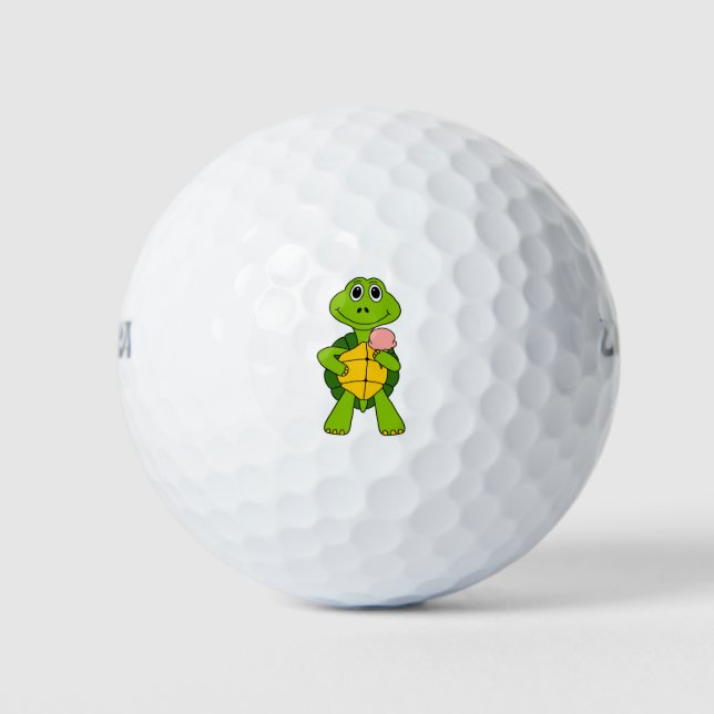 Cute Turtle Eating Ice Cream Cartoon Golf Balls (Front)