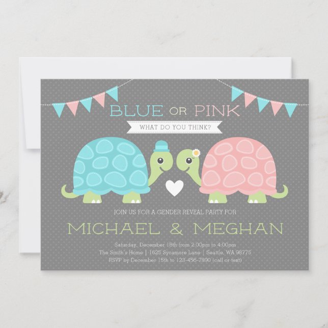 Cute Turtle Gender Reveal Invitation (Front)