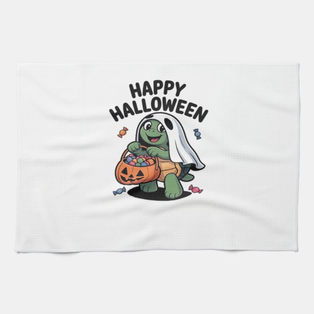Cute Turtle Ghost Costume � Adorable Halloween Tri Kitchen Towel (Horizontal)