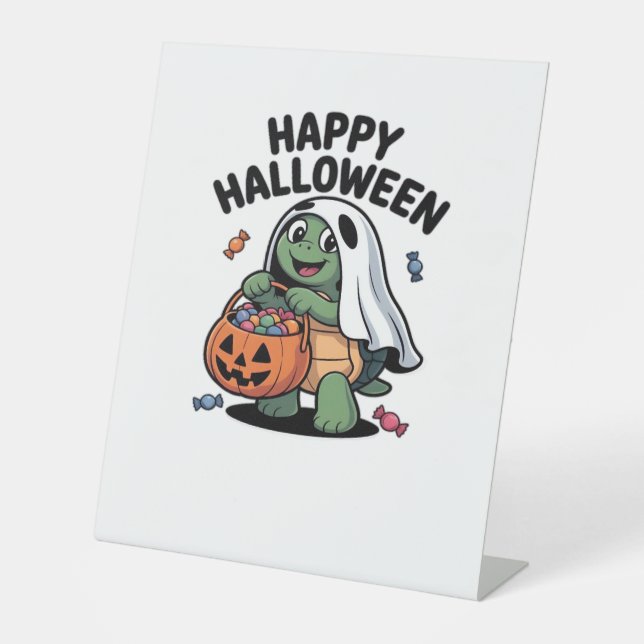 Cute Turtle Ghost Costume � Adorable Halloween Tri Pedestal Sign (Front)