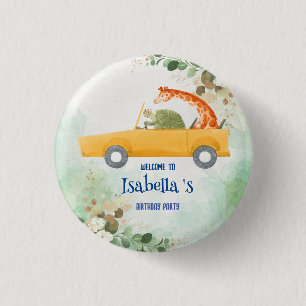 Cute turtle Giraffe Tropical flower Birthday party 1 Inch Round Button