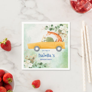 Cute turtle Giraffe Tropical flower Birthday party Napkin