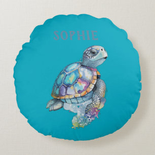 Cute Turtle Green Baby Nursery Round Pillow