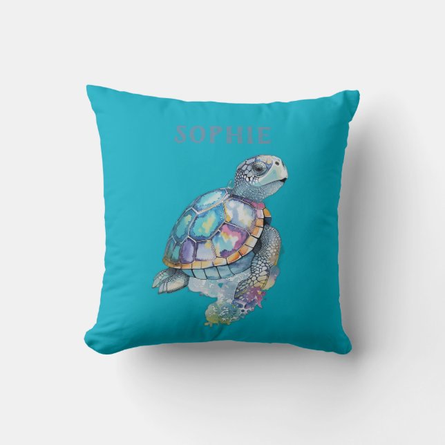 Cute Turtle Green Baby Nursery Throw Pillow (Front)