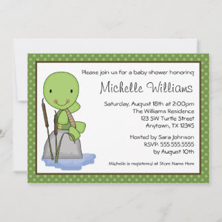 Cute Turtle Green Polka Dot Baby Shower Invitation
