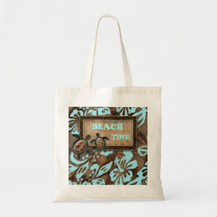 Cute Turtle Hawaii Hibiscus Floral Beach Bag
