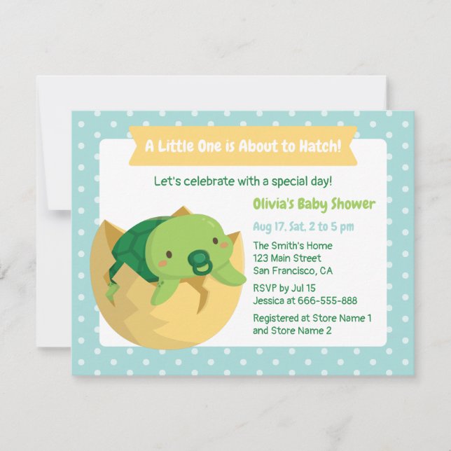 Cute Turtle In Egg Baby Shower Invitations (Front)