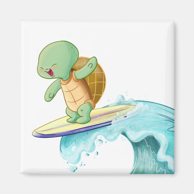 Cute Turtle Kawaii Square Magnet (Front)
