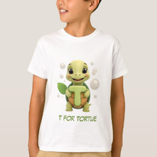 Cute Turtle Kids T-Shirt T is for Tortue Alphabe