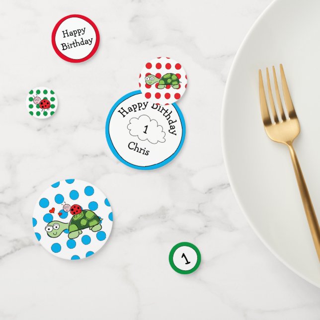 Cute Turtle Ladybug Birthday Table Confetti (Group)