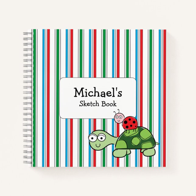 Cute Turtle Ladybug Stripe Spiral Notebook (Front)