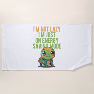 Cute Turtle, Lazy Turtle, On Energy Saving Mode Beach Towel
