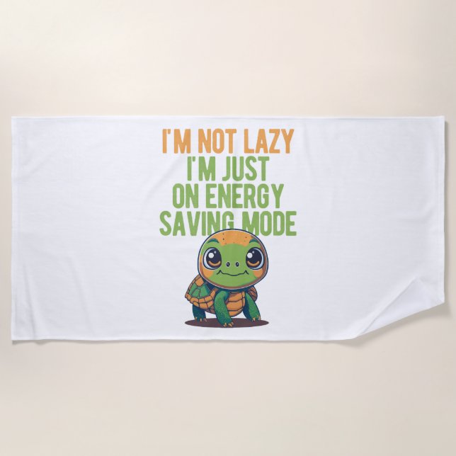 Cute Turtle, Lazy Turtle, On Energy Saving Mode Beach Towel (Front)