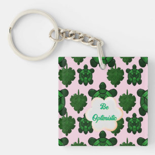 Cute Turtle Leaves Seamless Pattern, Tropical  Keychain