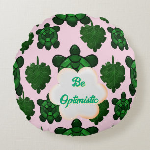 Cute Turtle Leaves Seamless Pattern, Tropical  Round Pillow