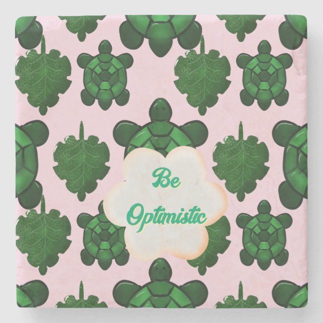Cute Turtle Leaves Seamless Pattern, Tropical  Stone Coaster (Front)