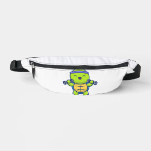 Cute Turtle Lifting Dumbbells Cartoon Illustration Fanny Pack