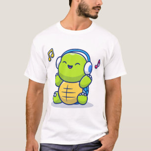 Cute Turtle Listening Music With Headphone T-Shirt