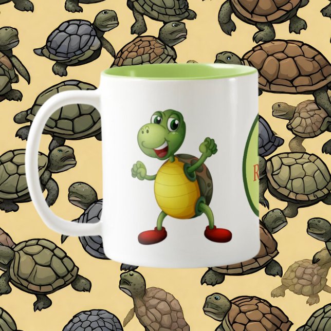 Cute turtle lovers add monogram Two-Tone coffee mug (Creator Uploaded)