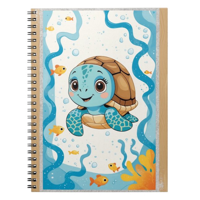 Cute Turtle Notebook, Ocean Theme Journal, Kawaii  Notebook (Front)