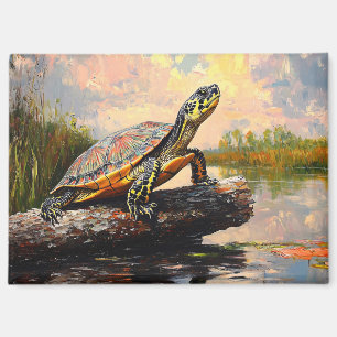 Cute Turtle on a Log Everglades Painting Magnet