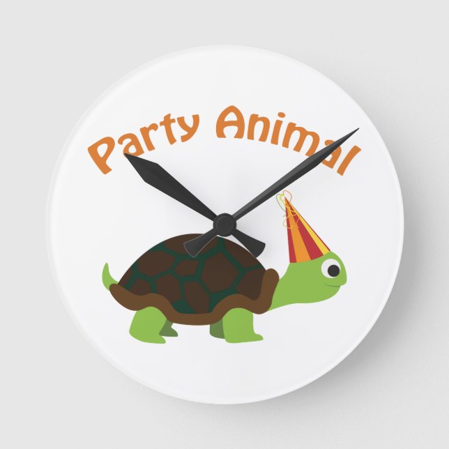 Cute Turtle Party Animal Round Clock (Front)