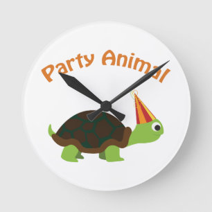 Cute Turtle Party Animal Round Clock
