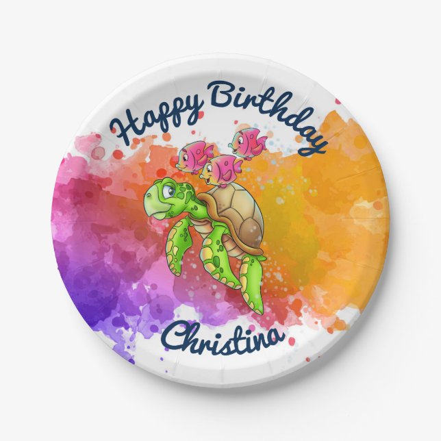 Cute Turtle Party Plates Purple (Front)