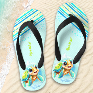 Cute Turtle Personalized Boys' Kid's Flip Flops