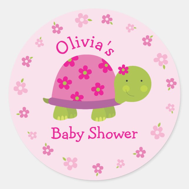Cute Turtle Personalized Pink Sticker for kids (Front)