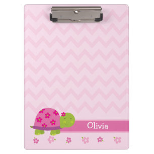 Cute Turtle Pink Personalized Clipboard
