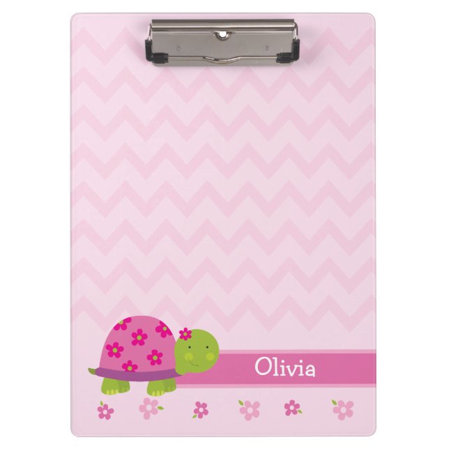 Cute Turtle Pink Personalized Clipboard (Front)