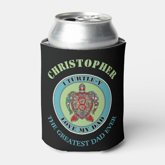 Cute turtle play-on-words personalized can cooler (Can Front)